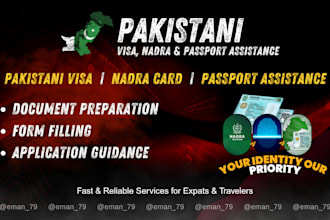 assist with pakistani visa, nadra card, and passport service