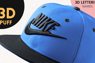 do 3d hat  puffy embroidery digitizing in cap letters names
