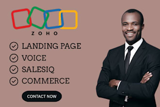 set up zoho landing pages, salesiq, sign, voice, community, and commerce