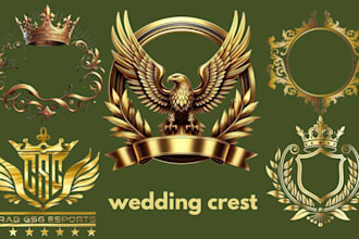create custom etching style wedding crest illustration watercolor