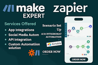 setup made com make com automation workflow zapier, api airtable notion clickup