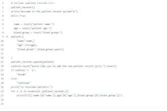 write to the python code for patient recording datas
