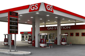 create high quality 3d cgi renderings of gas stations,petrol stations,car parks