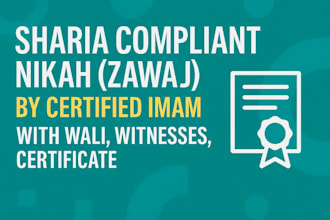 sharia compliant nikah zawaj by certified imam with wali, witnesses, certificate
