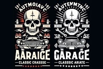 do automotive garage skeleton classic car print logo design