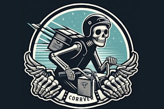 create unique biker skeleton courier service logo