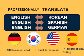 professionally translate english to spanish or spanish, german to english