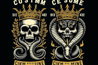 design custom vintage skull crown snake logo