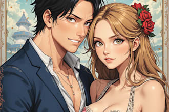custom couple portrait one piece anime style