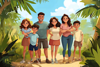 draw disney family couple cartoon portrait