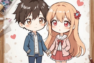 draw you as chibi anime cartoon couple