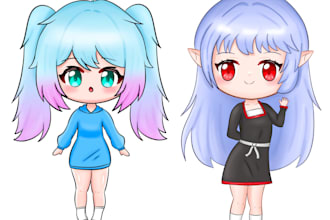 draw chibi cute anime character vtuber illustration or skeb