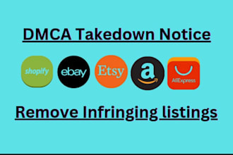 remove infringing product listings from shopify,ebay,etsy,walmart under dmca