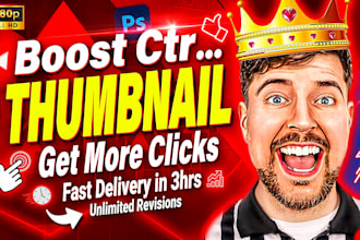 design high CTR youtube thumbnails vlog,finance,crypto,esports,ai tech thumbnail