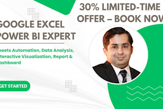 do google sheet, excel, power bi, automation, dashboard design and data analysis