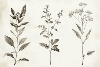 paint botanical illustration of plants, fruits, flowers, vegetables, herbs