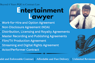 write music, film and influencer legal contracts as entertainment lawyer