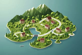 design fantasy map illustration isometric map, event or city