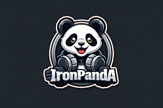 make eye catching iron panda mascot logo with unlimited revision