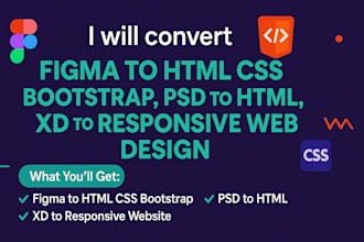 convert figma to HTML CSS bootstrap, PSD to HTML, xd to responsive web design