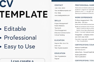 design a modern , editable CV template for instant download