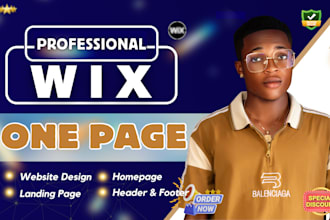 design redesign wix one page website, landing page, homepage, header and footer