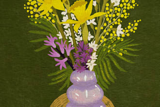 create cozy and whimsical flower illustrations