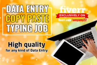 do excel data entry, copy paste, convert PDF, web research, typing, data entry