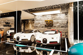 render professional 3d car showroom, dealership, and parking lot design