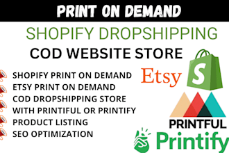 setup shopify pod store design arabic cod dropshipping store etsy pod printify