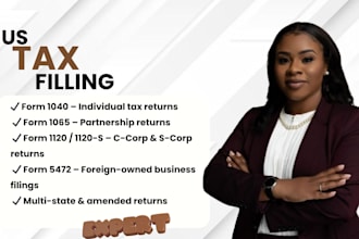 prepare US tax filings form 1040 1065 1120 5472 for individual and business