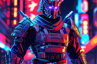 design neon gaming characters with retro futuristic style