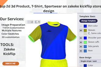 do 2d, 3d configuration, t shirt, sportswear on customily, kickflip, zakeke