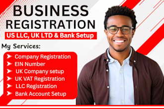 do UK ltd, US llc, cic registration, dissolve llc, ltd, vat and bank account