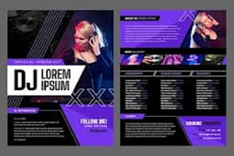 design dj or artist epk, electronic press kit,epk, one sheet, portfolio, flyer