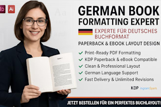 do german book formatting, papperback formatting book layout design