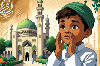 illustrate islamic children story book, muslim children book and KDP book cover