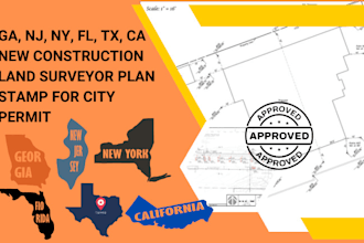 ga, nj, ny, fl, tx, ca new construction land surveyor plan stamp for city permit