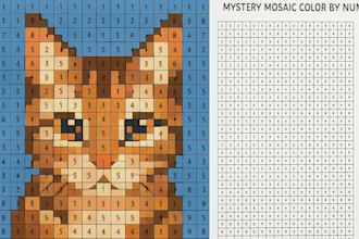 create colorful mystery mosaic color by numbers coloring book kid worksheet esty