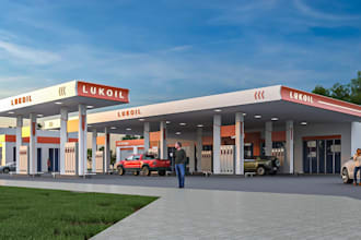 make 3d gas station design, filling station, fuel station, petrol station design