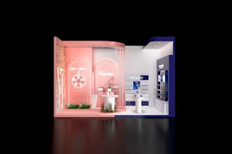 create 3d design exhibition booth or kiosk and rendering