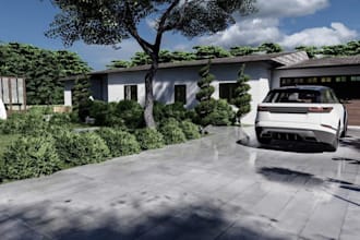 renovate 3d traditional house,adobe house,render 3d tropical garden,village home
