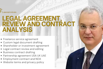 draft or review legal agreement or contract for your  us, uk, or uae business