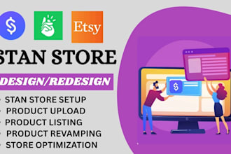 setup etsy shop, setup stan store marketing design etsy digital products or stan