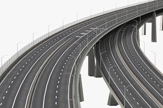 do realistic 3d road design, bridge model, infrastructure and water control