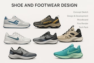design sneakers, shoes footwear, professional tech pack ready for manufacturing