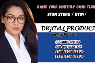 set up etsy digital products shop,  stan digital product, etsy SEO listing