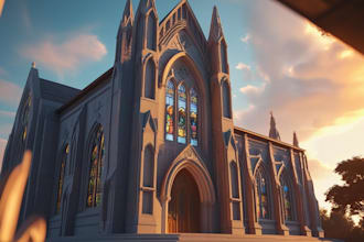 do 3d church model, church interior and exterior, church logo, 3d mockup