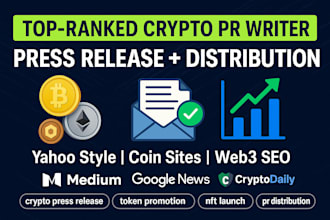 write and distribute crypto press release, coin PR, token PR, blockchain PR