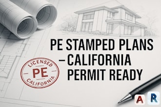 stamp architectural, structural, mep floor plan for city permit ca pe